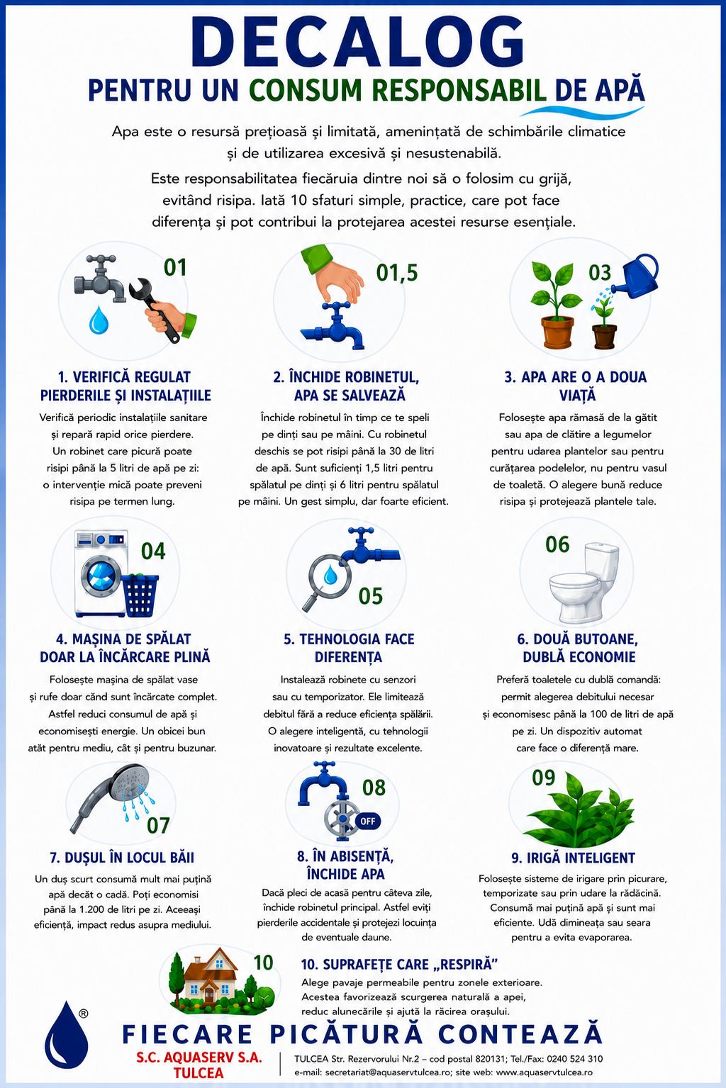 Decalog pentru un consum responsabil de apă – Aquaserv Tulcea